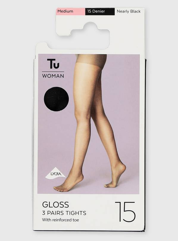 Nearly Black 15 Denier Gloss Tights 3 Pack S